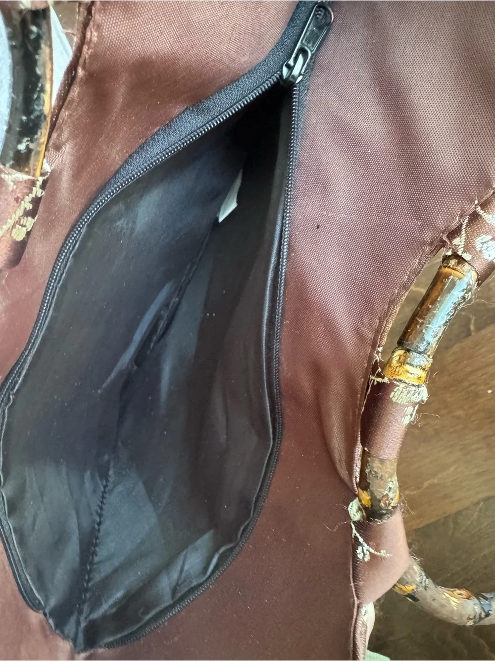 Elegant brown Floral Bamboo-Handle Tote Bag